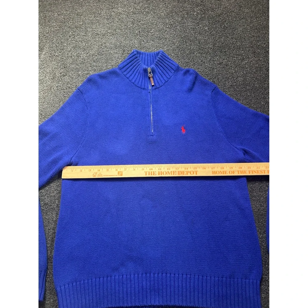 Polo‎ Ralph Lauren 1/4 Zip Sweater Blue Mens Large Pima Cotton Mock Neck Pony
